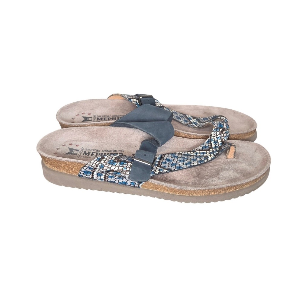Mephisto Helen Sandals Womens EU 41 Navy Reptile Leather Cork Footbed Comfort
